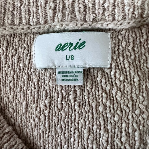 Aerie Long Sleeve Knit Sweater in Oatmeal Raw Seam Split Hem Size Large - Picture 6 of 8